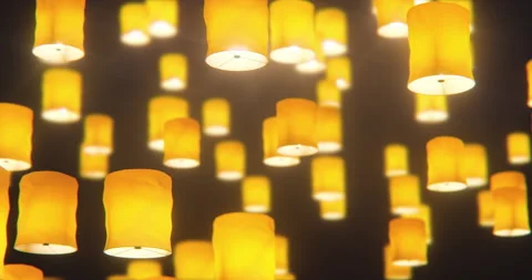 Sky Lanterns Flying in a 3D animation Stock Footage 251370471