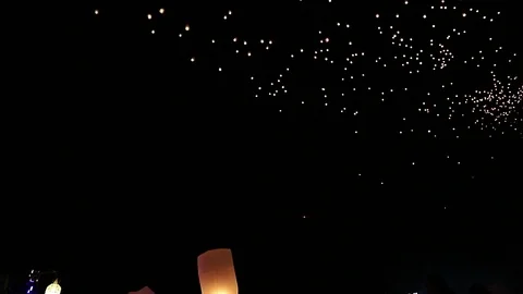 Sky lanterns, flying lanterns, floating lanterns Loy Krathong Festival. Stock Footage 119530571