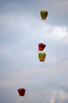 Sky lanterns flying in the sky 写真素材