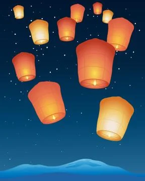 Sky lanterns Stock Illustration