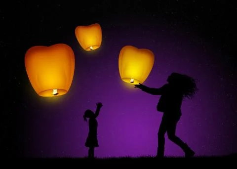 Sky lanterns Stock Illustration