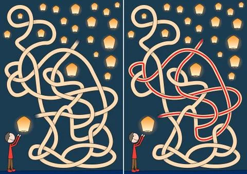 Sky lanterns maze Stock Illustration