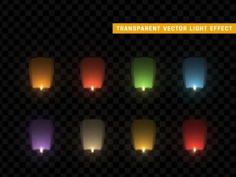 Sky lanterns multicolored isolated on transparency background Stock Illustration