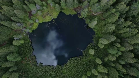Sky mirrored in a glacial lake surrounded by woodland Stock Footage 234204765