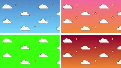 Sky with moving clouds and stars in 70s retro cartoon style Stock Footage 263185664