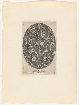 Sky; Oval with the four elements. Oval with ornamental towers and leaf ref... Stock Photos