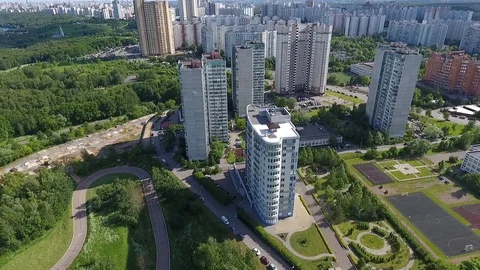 Sky over Western Administrative District in Moscow, Russia. View Moscow Video stock 104564412