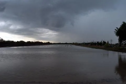 The sky before the rain with clouds of black rain covered tightly. Stock Photos