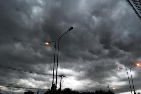 The sky before the rain with clouds of black rain covered tightly. Stock Photos