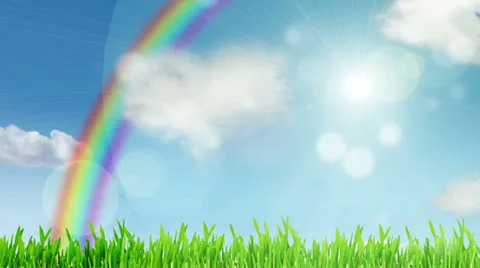 Sky with rainbow and cloud like a heart background (seamless loop) Stock Footage 38976121