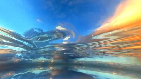 Sky reflected on distorted water surface at sunset Illustrazione stock