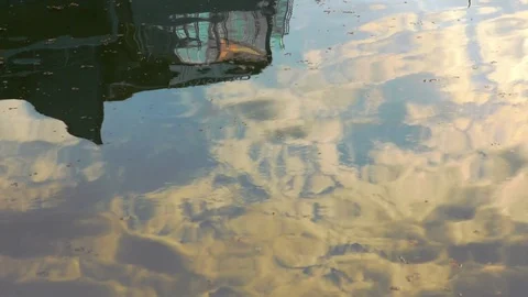 Sky reflected on flowing river surface Stock Footage 75191764