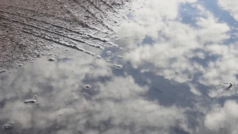 Sky reflected in a puddle  landscape  abstract background Vídeo Stock 111526759