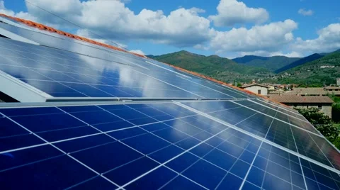 Sky reflected on solar panels Stock Footage 53454925