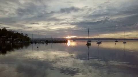 Sky reflection in the lake in the sunset time - Aerial Stock Footage 83775700