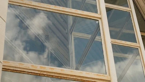 Sky Reflection With Running Clouds In The Window Stock Footage 112382978