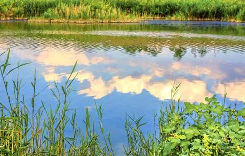 Sky reflection in water Stock Photos
