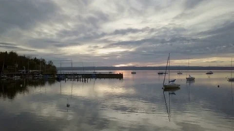 Sky reflection in the water sunset time camera fligh Aerial Stock Footage 83777429