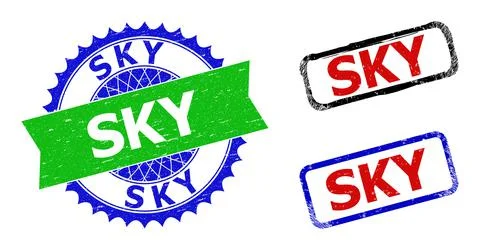 SKY Rosette and Rectangle Bicolor Watermarks with Corroded Textures Stock Illustration