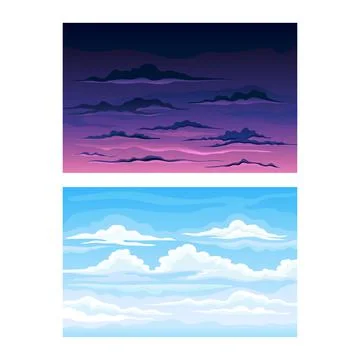 Sky Scene with Clouds Drifting Across It and Staying Still Vector Set Stock Illustration