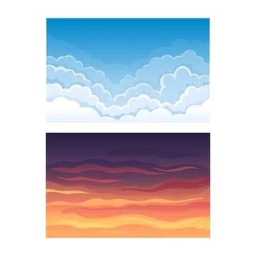 Sky Scene with Clouds Drifting Across It and Staying Still Vector Set Stock Illustration