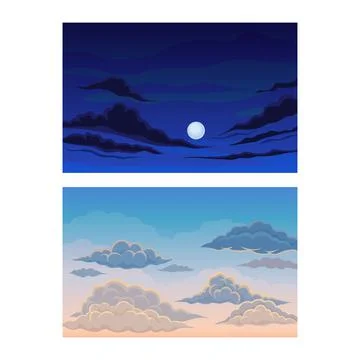 Sky Scene with Clouds Drifting Across It and Staying Still Vector Set Stock Illustration