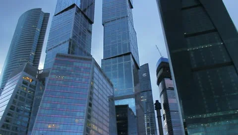 The sky-scrapers panoramic wide-angle, round-mooving camera view Stock-Footage 11425568
