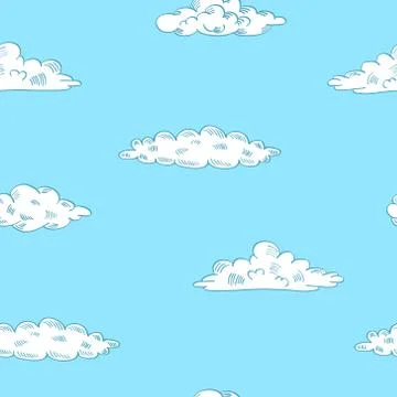 Sky seamless pattern with hand drawn clouds Stock Illustration