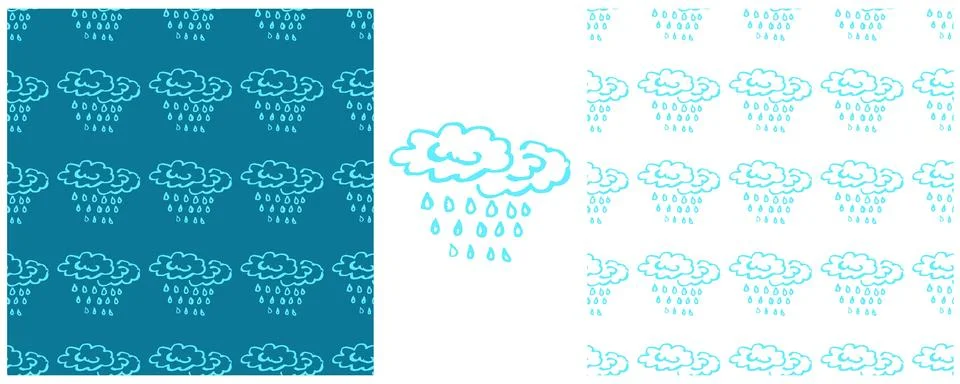 Sky seamless pattern. Set drawings with wax crayons. Clouds, rain. Print for  Stockillustratie