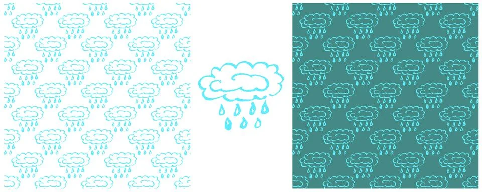 Sky seamless pattern. Set drawings with wax crayons. Clouds, rain. Print for  Stock Illustration