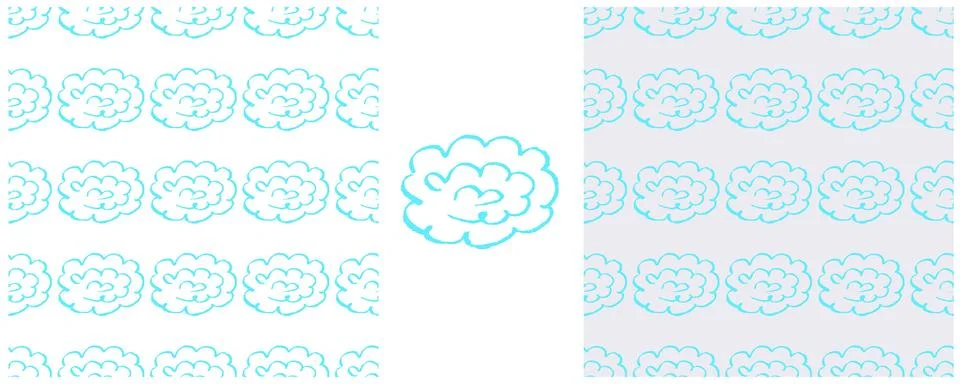 Sky seamless pattern. Set drawings with wax crayons. Clouds, rain. Print for  Stockillustratie