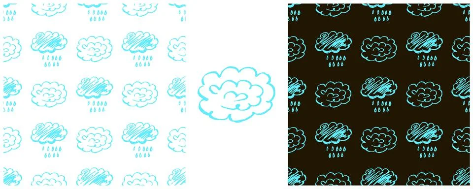 Sky seamless pattern. Set drawings with wax crayons. Clouds, rain. Print for  Stockillustratie