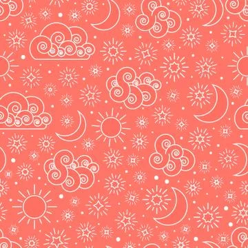 Sky seamless pattern with stars clouds sun and moon Illustrazione stock