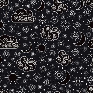 Sky seamless pattern with stars clouds sun and moon イラスト素材