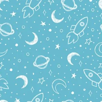 Sky seamless pattern with stars clouds sun and moon Stockillustratie