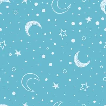 Sky seamless pattern with stars clouds sun and moon Stock Illustration
