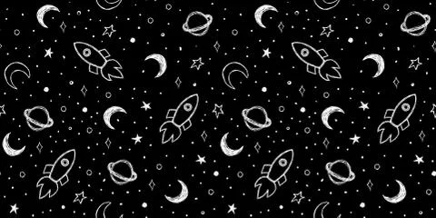 Sky seamless pattern with stars clouds sun and moon Stockillustratie