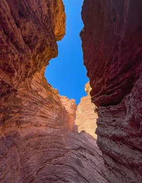 Sky is seen between the rock formationsof Quebrada de las Conchas, in Salta.. Stock Photos