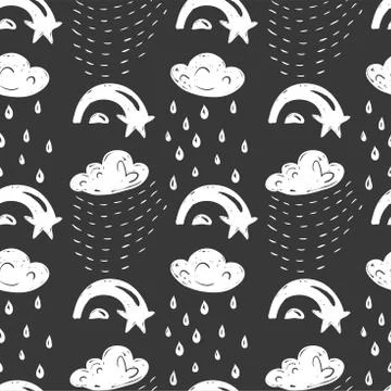 Sky simple sketh drawn by hand seamless pattern in cartoon style with cloud イラスト素材