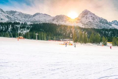 Sky slope in the Austrian Alps Stock Photos