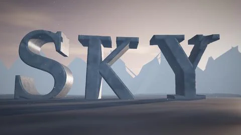 Sky Snow-Capped 3D Ice Text on a Frozen Glacier Stock Illustration