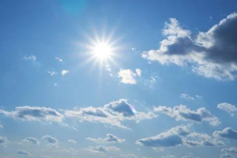 Sky, sun and clouds as background during the day, bright and beautiful Stock Photos