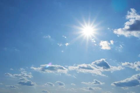 Sky, sun and clouds as background during the day, bright and beautiful Stock Photos
