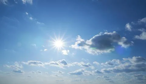 Sky, sun and clouds as background during the day, bright and beautiful Stock Photos