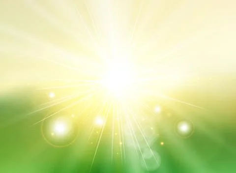 Sky with sunlight rays twilight blurred green gradient abstract background la Stock Illustration