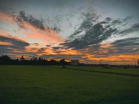 SKY SUNSET CLOUD / Cloud Mood Sunset Clouds Sky Sunny Cloudy View Farm Stock Photos
