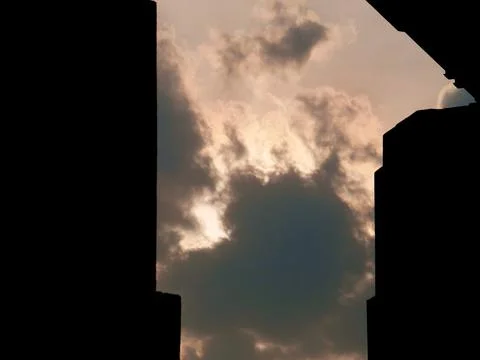 Sky sunset nature presentation between dark architecture silhouette Stock Photos