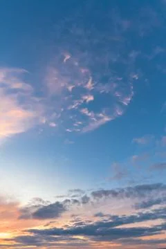 The sky at sunset, pink clouds, background image. Stock Photos