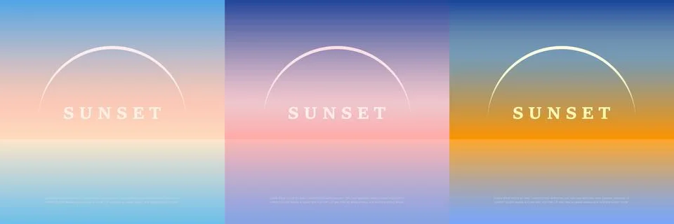 Sky sunset set background. Sunrise colourful vector illustration collection.. Stock Illustration