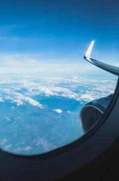 Sky through the airplane window Stockfoto's
